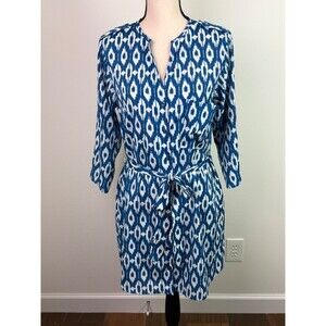 Maeve Anthropologie Size Small Blue White Ikat Print Shirt Dress Belted Boho